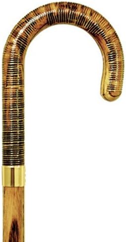 Walking cane with rattan wrapped handle for superior grip