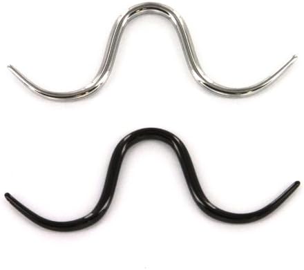 Surgical Steel Septum Mustache, 1 Black and 1 Plain - 14G (1.6mm) - Sold as a Pair