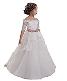 CoCoBridal Lace Flower Girls Dresses Girls First Communion Dress Princess Wedding (6, White)