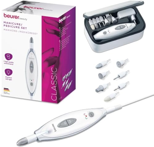 MP 41 Fresa Elettrica per Unghie con 7 Accessori in Zaffiro e Feltro, Manicure e Pedicure Professionale a 4600 Giri/min, Luce LED, Rotazione Reversibile, Adatto a Diabetici, con Custodia