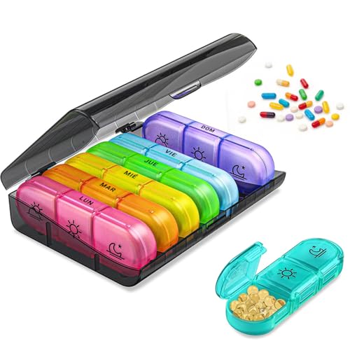 MXCOCO Organizador de Pastilla Español, Pastillero con Capacidad Grande para 7 Días y Porciones para Mañana Mediodía y Noche, Pastillero Semanal con 21 Rejillas y Caja Organizada Portátil para Viaje