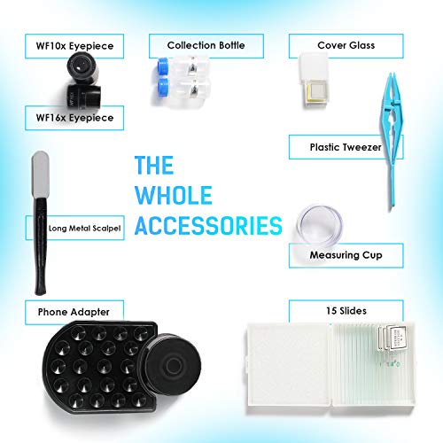 TELMU Inverted Microscope 40X-320X, Live Cell Observation + Slice Observation | 15 Slides + Smartphone Adapter + Other Free Kits, Scientific Research for Students, Kids and Beginner in School or Lab