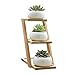LANKER 3.25 Inch Round White Ceramic Succulent Planter Pots Modern Cactus Pots Container with 3 Tier Bamboo Tray – Pack of 3 (Round 3.2 Inch)thumb 4