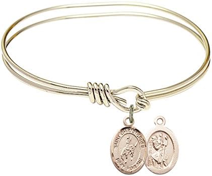 St. Christopher Rodeo Charm On A Child Sized 5 3/4 Inch Oval Eye Hook Bangle Bracelet