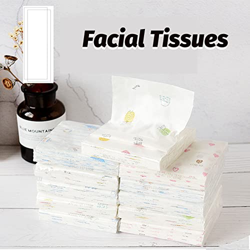 Facial Tissues Packs, Pocket Tissues Travel Size Cute Print Designed 3 Ply Tissue for Kid School Travel Camping Office Store Car, 16 Packs of 960 Total Tissues