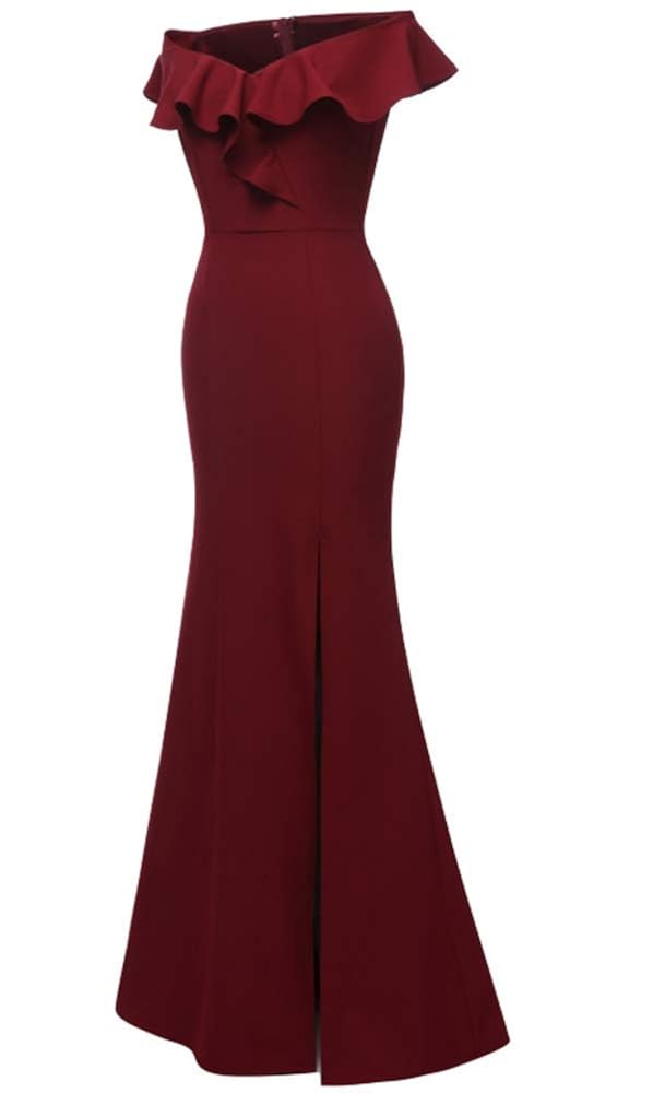 emmarcon Elegante Abito Lungo Cerimonia Donna Damigella Scollatura a  Barchetta con Volant e Spacco Sera e Cerimonia Vestiti berjaya.edu.my