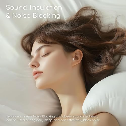 sunvito Sleep Earbuds for Side Sleepers, Mini Invisible Wireless Bluetooth 6.0 Micro Sleep Headphones, Hidden Earbuds with LED Screen for Small Ears Sleeping, Exercise, Working, Hiking (Off-White)