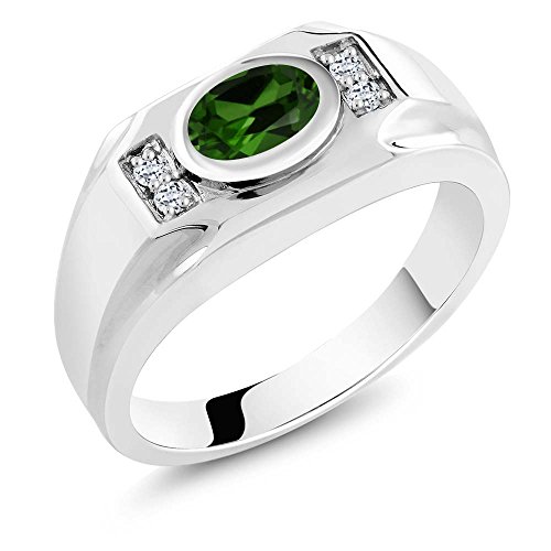 1.36 Ct Oval Green Chrome Diopside White Topaz 925 Sterling Silver Men s Ring