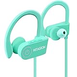 Bluetooth Headphones for Women Turquoise HITASION Best Wireless Sports Earphones W/Mic HD Crisp Sound Waterproof Hooks Gym Running Workout 8 Hours Battery Noise Cancelling Headsets Mint Green