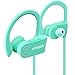 Bluetooth Headphones for Women Turquoise HITASION Best Wireless Sports Earphones W/Mic HD Crisp Sound Waterproof Hooks Gym Running Workout 8 Hours Battery Noise Cancelling Headsets Mint Green