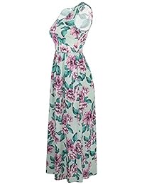 helyo Mujer Verano Casual Estampado Floral Sin Mangas Largo Maxi Vestido Con Bolsillos 160