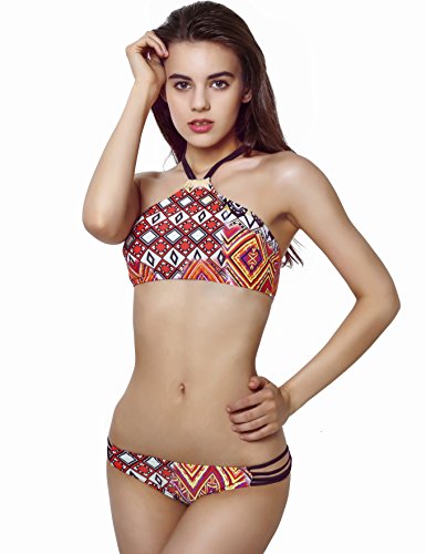 Bikini Bathing Suits 2 Piece for Women Teens Padding Tankini Swimsuit Set Pink Print