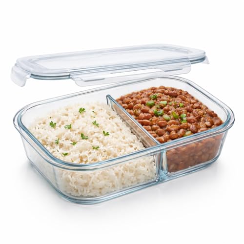 Pote Marmita de Vidro Borossilicato com Divisória | Hermético 2 Compartimentos 1040ml | Freezer Micro-ondas Livre BPA