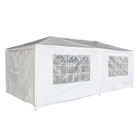 LARS360 3x6m Weiß Gartenpavillon Gartenzelt Bierzelt Pavillon Festzelt Strandzelt mit 6 Seitenwände 4 Fenster Polyethylen Sta