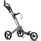 Tangkula Golf Cart 3 Wheels Foldable Hand Cart Easy Push and Pull Cart Trolley with Umbrella and Tee Holder