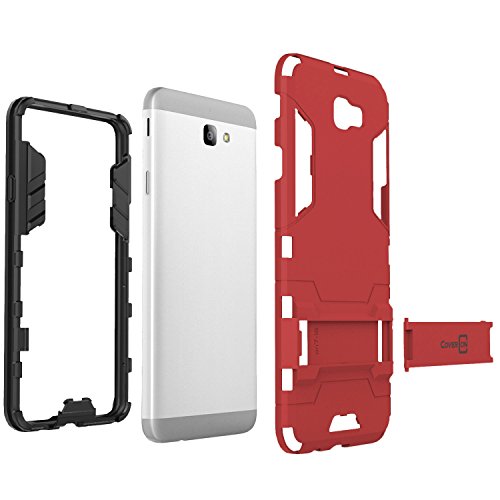Galaxy On7 2016 Case, Galaxy On NXT Case, CoverON [Shadow Armor Series] Hard Slim Hybrid Kickstand Phone Cover Case for Samsung Galaxy On7 2016 / On Nxt - Red - Thumbnail 4