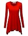 Lock and Love WT953 Womens Round Neck Long Sleeve Rib Trapeze Tunic Top L Red