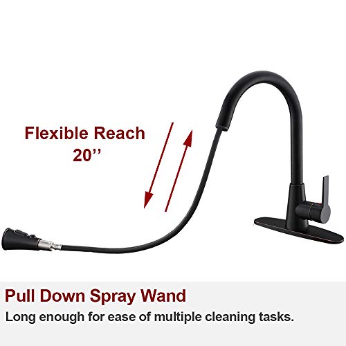 VALISY Lead-free Antique Stainless Steel Single Handle Single Lever Pull Out Pull Down Sprayer Oil Rubbed Bronze Kitchen Sink Faucet, Kitchen Faucet with Deck Plate - Thumbnail 3