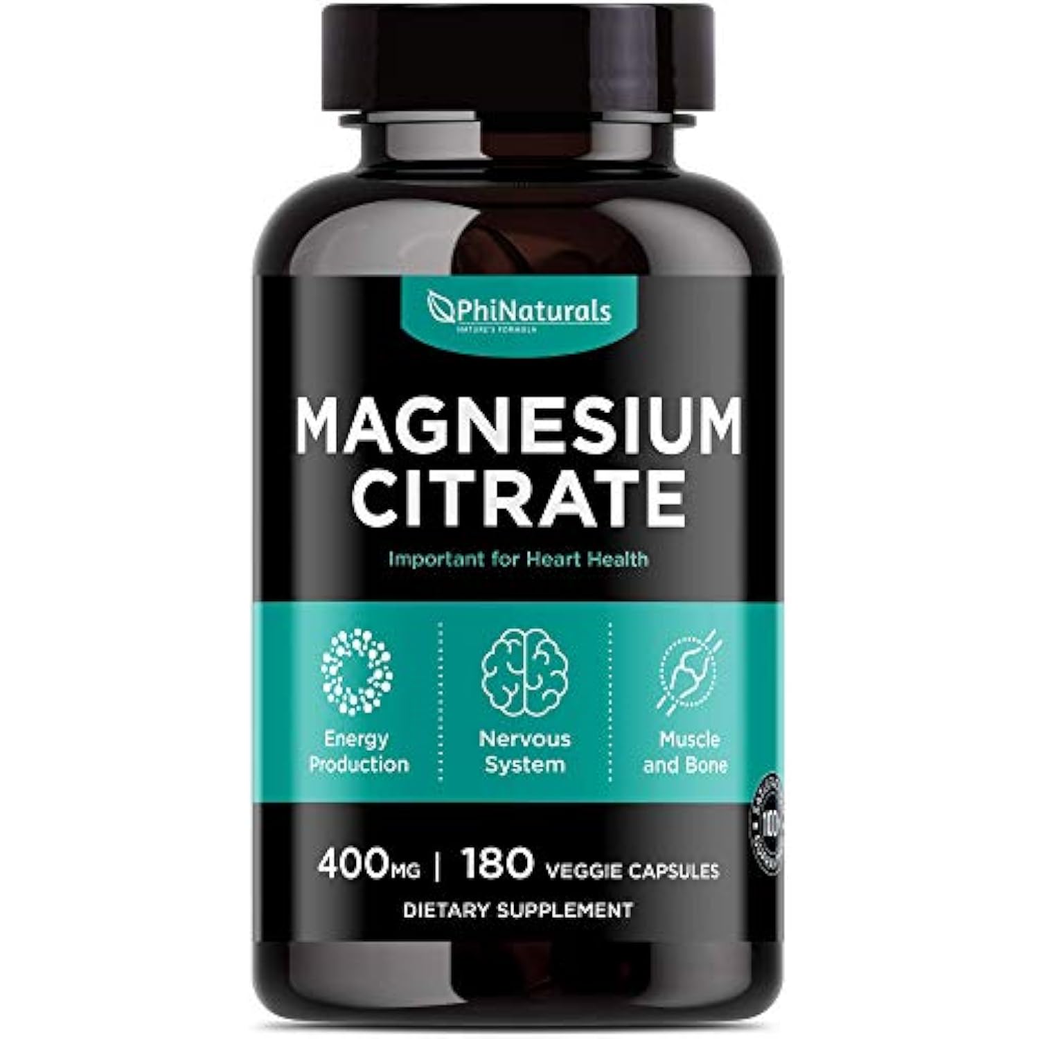 Magnesium Citrate Powder Capsules 400mg [180 Count] Pure NonGMO