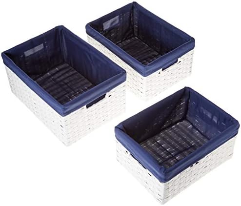 Redmon Three PC Basket Set, White/Navy