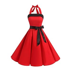 Timormode vintage jurk knielang retro cocktailjurk nekhouder swing plooirok