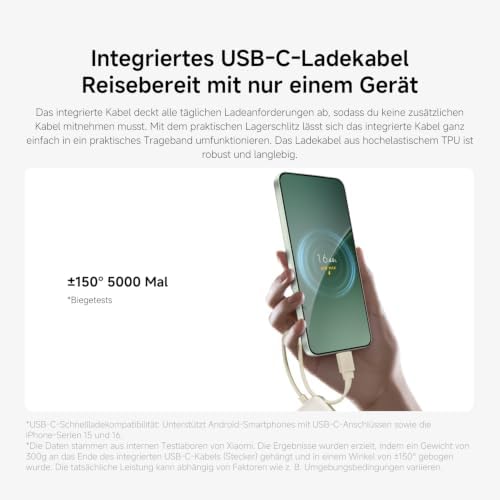 22.5W Power Bank mit Integriertem Kabel - 10000mAh, Schnellladefunktion, lädt 3 Geräte gleichzeitig, flugtauglich, in 4.5 Stunden aufgeladen - praktisch und kompakt, Blau