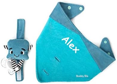 Personalized Munch Mitt Aqua Blue "Munch" the Malarkey Monster Buddy Bib - (Soother/Teether NOT included)