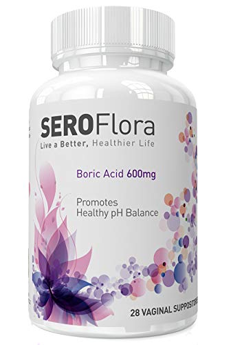 Boric Acid Vaginal Suppositories SEROFlora 600mg - pH Balance for Women - Yeast Infection Treatment - Made in USA (28 Count)