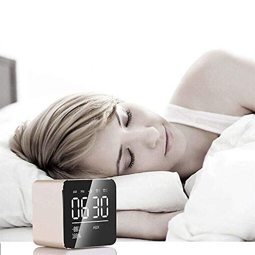 Sammid Wireless Speaker, Bluetooth Portable Speaker with LCD Display Alarm Snooze Function Mirror Clock Loud Speaker Music Player Support 3.5mm Audio or TF/Micro SD Card or Bluetooth Playing - Gold - Thumbnail 5