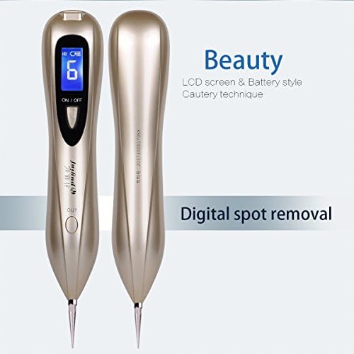 PUYINF hand held electric digital personal home use mole spot remover machine, dark aging frckle spot mole wart pigmentation tattoo removal pen Battery style with LCD screen