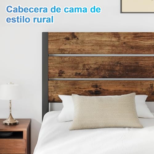 Marco de Cama Individual con Cabecera y Pie de Cama, Base de Cama con Cabecera Individual Espacio de Almacenamiento Debajo de Cama, Base Cama con Sistema de Soporte Totalmente de Metal, Fácil Montaje