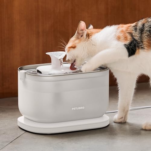 PETLIBRO Cat Water Fountain for Drinking, Cats Actually Use It, Dockstream 2.5L Classic Pet Fountain with Stainless Steel Tray, Easy-Clean for Indoor Cats, Filtered Quiet Flow, Mains Powered