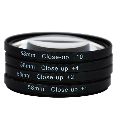 BIRUGEAR 58mm 4 Piece High Definition Macro Close up Filter Kit +1/2/4/10 with Case + Cleaning Cloth for Canon Nikon Pentax Panasonic Sony Kodak SLR Digital Cameras