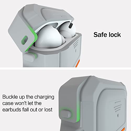 Dikdoc for AirPods Pro 2nd Generation Case Cover with Lock and Keychain, Apple AirPods Pro 2 Silicone Armor Case Magsafe Watch Charger Compatible AirPods Pro Protective Case Men (Gray)