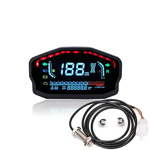 ELING Motorcycle Speedometer Tachometer Digital Odometer Clock Meter For 1 2 4 Cylinders (Gauge and sensor)