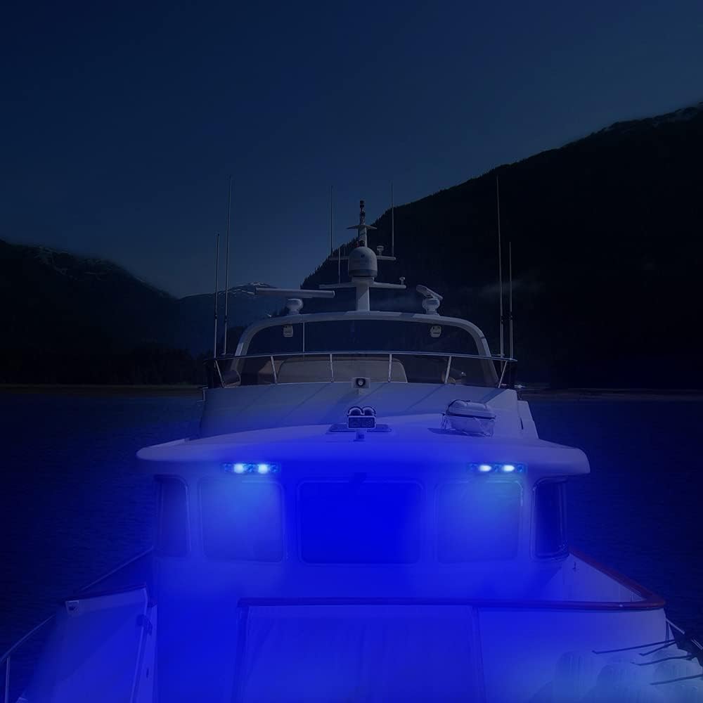 Waterproof 12/24V Marine LED Spreader Flood Deck Light Dual Color (Blue & White) Dock Lights 6.3 Inch Length for Boat IP67 DC 10~32V Led Bar for Yacht T-Top Pontoon Ship Vessel, Black Housing, 2 Pack: Automotive