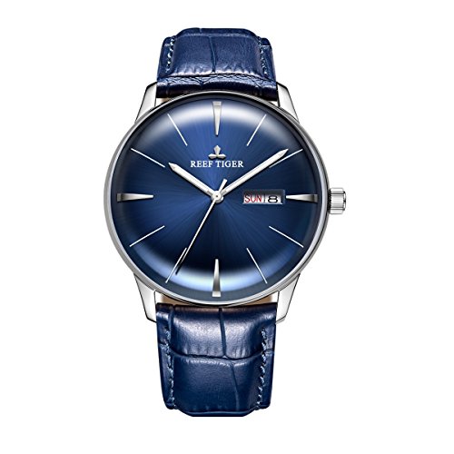 Reef Tiger Luxury Simple Watches Analog Automatic Blue Dial Watches with Date Day RGA8238  (RGA8238-YLL)