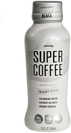 SUNNIVA Super Coffee Creamy Black - 10g Protein, Lactose Free, Soy Free, No Added Sugar, Gluten Free, Pack of 12