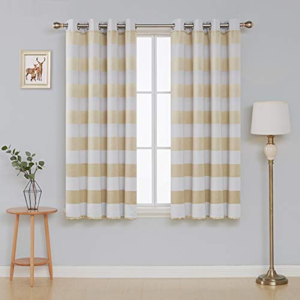Deconovo Striped Sun Blocking Curtains Grommet Champagne And Greyish