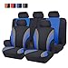 CAR PASS Line Rider Sporty Cloth 11PCS Universal Fit Car Seat Cover -100% Breathable with 5mm Composite Sponge Inside,Airbag Compatible,3zipper Bench(Full Set, Black and Blue)