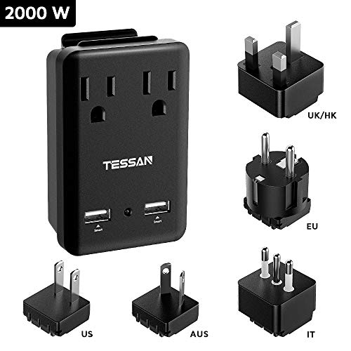 Universal Adapter, TESSAN Travel Adapter, USB Travel Power Charger Universal Charger Kit 2000W, 2 USB Ports 2 US Outlets with 5 Plug for Europe Italy UK Japan China Australia HK Cover 200+ Countries - Thumbnail 7