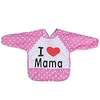 Meiyya Baby Long Sleeved Bib Nylon Made Baby Eating Apron for 1-3 Years Old Infant Toddler Kids (Pink)