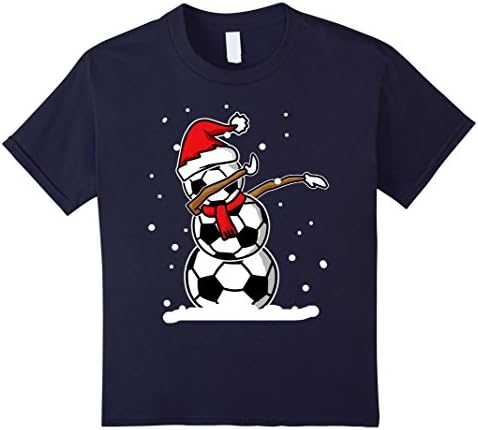 Kids Dabbing Snowman Soccer Christmas Funny T shirt Dab Ball 12 Navy