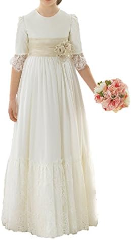 Graceprom Short Sleeves First Communion Dress Ivory Flower Girl Dress