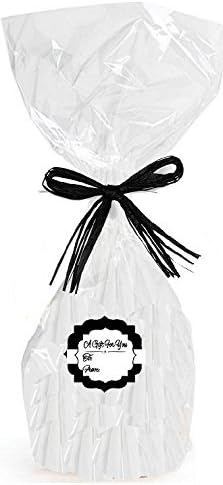 CakeSupplyShop Brand #CK920A - 5pk Tall / Long 9 x 20 Clear Cello/cellophane Bags Gift Basket Packaging Bags Cello Bags with Strings &amp; Gift Tags (Black)