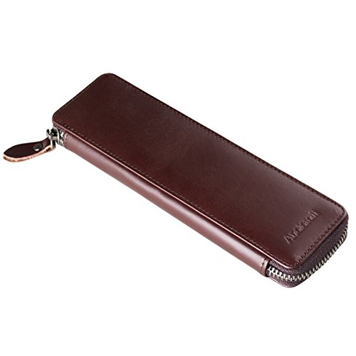 Ancicraft Pencil Case Leather Pouch Fountain Pen Holder With Zipper For Men Women (Coffee)