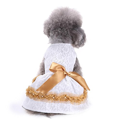 Iuhan Pet Dress, Elegant Lace Pet Clothes for Dog Dress Wedding Apparel Shirts Clothes (M, White) - Thumbnail 7