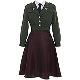 Saniplaycos Women's Officer Uniform Agent Peggy Carter Cosplay Dress Vintage Green Military Costume for Halloween