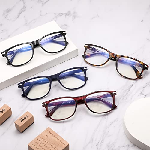 Loycco 4 Pack Computer Reading Glasses Blue Light Blocking Anti Eyestrain Flexible Lightweight Square Readers for Women Men 2.0