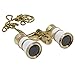 OPO Opera Theater Horse Racing Glasses Binocular Telescope Chain Necklace (White with Gold Trim) 3X25